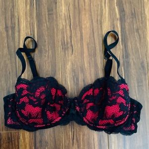 La Senza Demi cup red and black lace bra 34B
